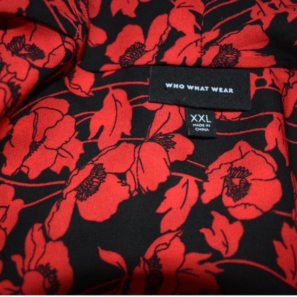 Who What Wear Red Poppies Black Tie Long Sleeve Button Up Blouse XXL - Picture 10 of 11